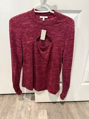 Maurices Marled Cutout Long-Sleeve Top - Burgundy